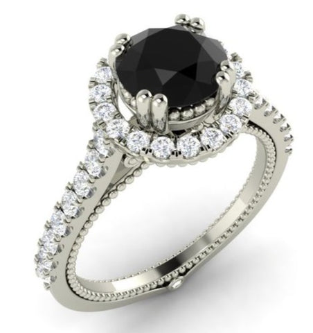1 CT 925 Sterling Silver Black Cubic Zirconia Round Cut Diamond Women Anniversary Ring
