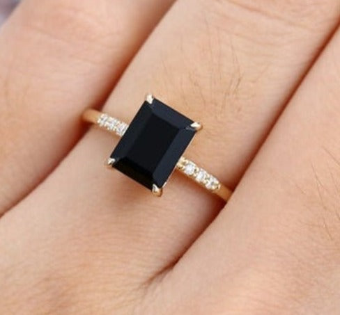 2 CT Emerald Cut Black Cubic Zirconia Diamond 925 Sterling Silver Women Engagement Ring