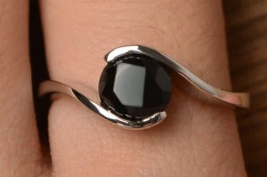 1 CT Round Cut Black Cubic Zirconia Diamond 925 Sterling Sliver Women Engagement Solitaire Bypass Ring Gift For Her
