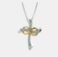 0.25 Ct Round Cut Diamond Two-Tone Infinity Cross Pendant In 925 Sterling Silver