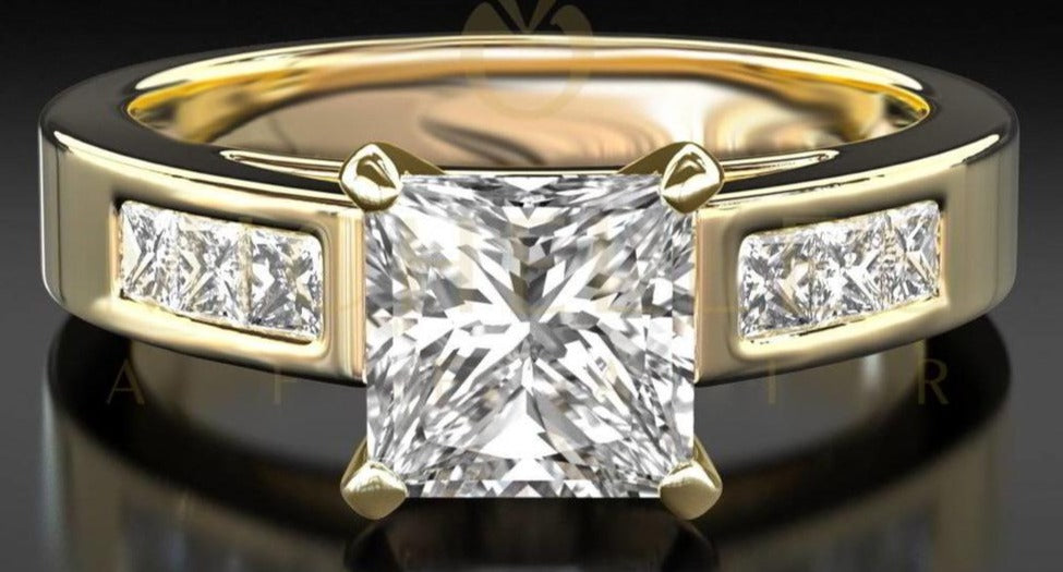 1 CT Princess Cut Diamond Yellow Gold Over 925 Sterling Silver Women Engagement Ring
