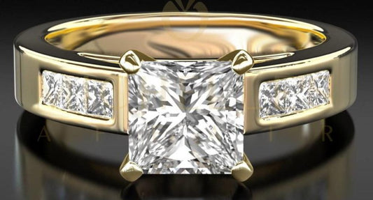 1 CT Princess Cut Diamond Yellow Gold Over 925 Sterling Silver Women Engagement Ring
