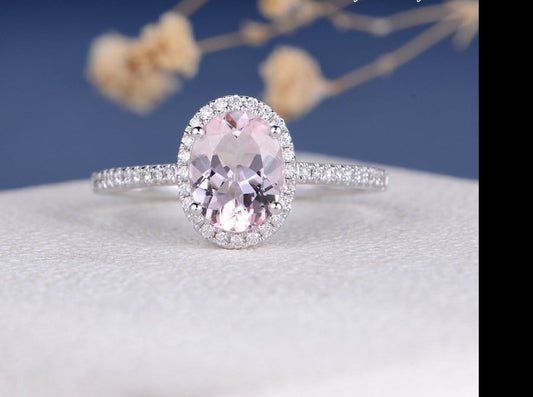 1.75 Ct Oval Cut Pink Morganite 925 Sterling Silver Gorgeous Halo Engagement Ring