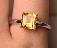 1 CT Princess Cut Citrine Yellow 925 Sterling Silver Women Engagement Solitaire Ring