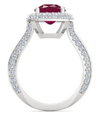 2 CT Cushion Cut Red Ruby Diamond 925 Sterling Silver Women Anniversary Halo Ring