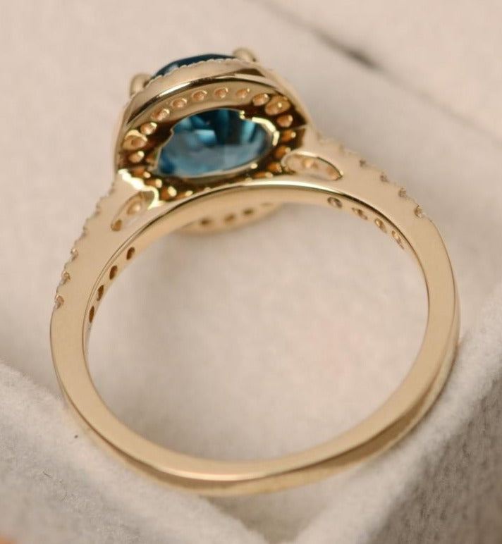 2 CT Oval Cut London Blue Topaz Diamond 925 Sterling Silver Women Engagement Halo Ring