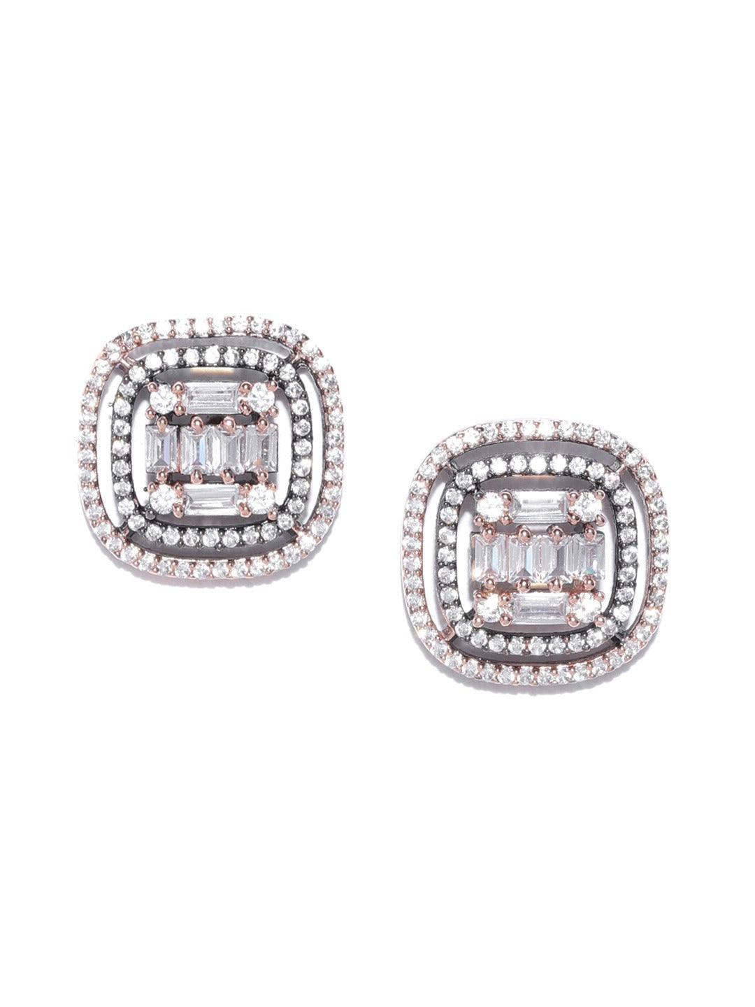 1.25 Ct Baguette & Round Cut Diamond 925 Sterling Silver Halo Anniversary Gift Stud Earrings