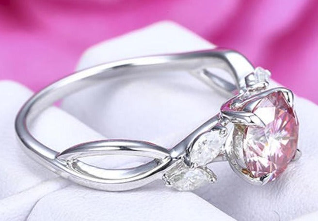 1.75 CT Round Cut Pink & White Diamond 925 Sterling Silver Women Anniversary Ring