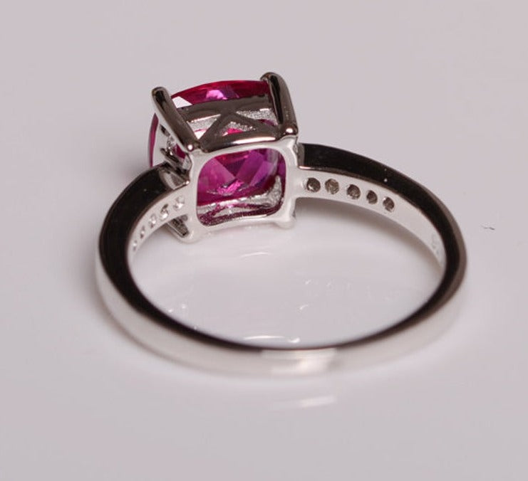 1 CT Cushion Cut Red Ruby Diamond 925 Sterling Silver Women Engagement Ring