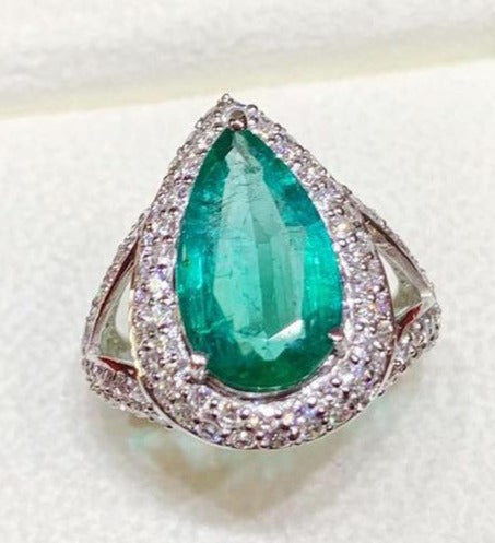 1 CT 925 Sterling Silver Green Emerald pear Cut Diamond Anniversary Halo Ring