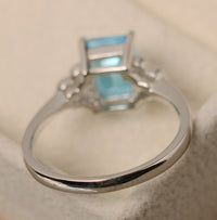 2 CT Emerald Cut Blue Topaz Diamond 925 Sterling Silver Unisex Engagement Ring