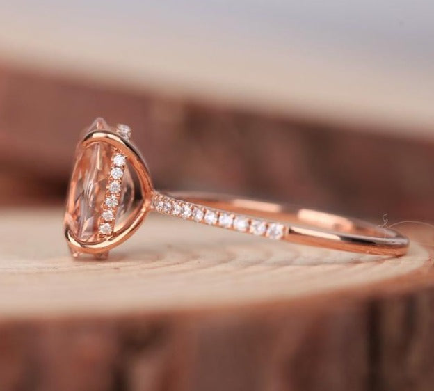 2 CT 925 Sterling Silver Oval Cut Pink Morganite Diamond Women Solitaire Ring
