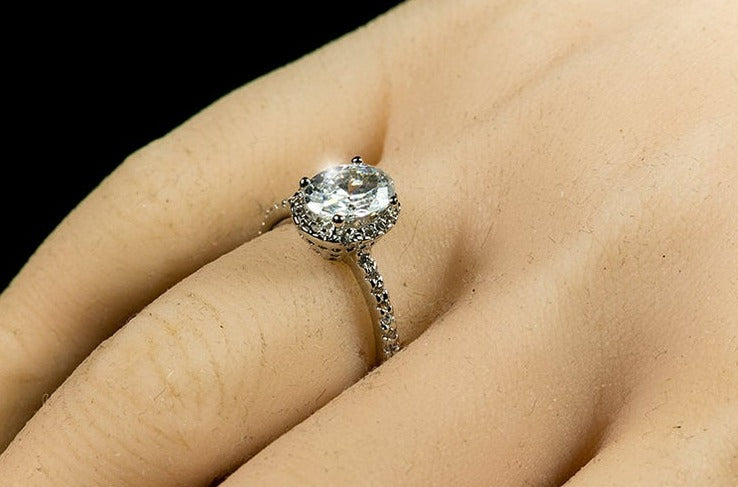 1 CT Oval Cut CZ Diamond 925 Sterling Silver Halo Anniversary Ring