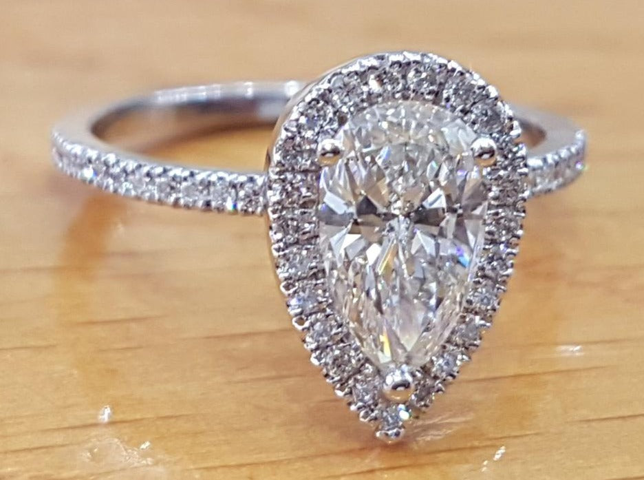 1 CT 925 Sterling Silver Pear Cut Diamond Anniversary & Engagement Halo Ring