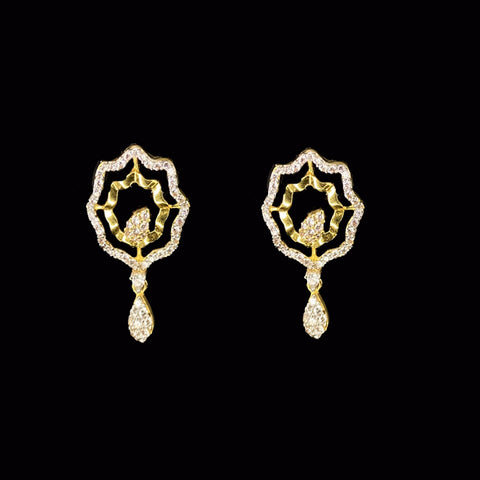 18 Karat Yellow Gold Dazzling Floral Drop Diamond Earrings