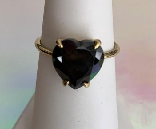 2 CT Heart Cut Black Cubic Zirconia Diamond Yellow Gold Over 925 Sterling Silver Unisex Engagement Solitaire Ring