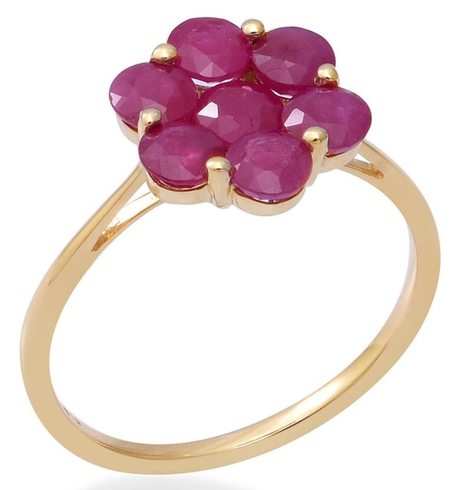0.10 CT Round Cut Red Ruby Yellow Gold Over 925 Sterling Sliver Women Wedding Engagement Flower Ring Gift For Her