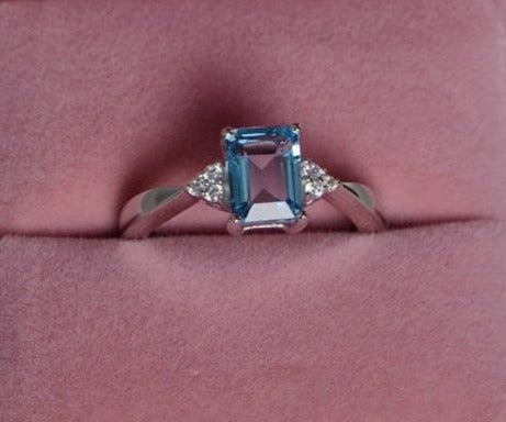 1 CT Emerald Cut Blue Topaz Diamond 925 Sterling Silver Women Anniversary Promise Ring
