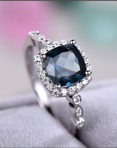 2.25 Ct Cushion Cut London Blue Topaz 925 Sterling Silver Engagement Wedding Ring