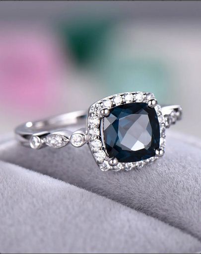 2.25 Ct Cushion Cut London Blue Topaz 925 Sterling Silver Engagement Wedding Ring