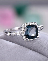 2.25 Ct Cushion Cut London Blue Topaz 925 Sterling Silver Engagement Wedding Ring