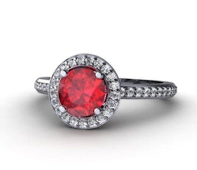 2 CT Red Ruby Round Cut Diamond 925 Sterling Silver Wedding Engagement Halo Ring - atjewels.in