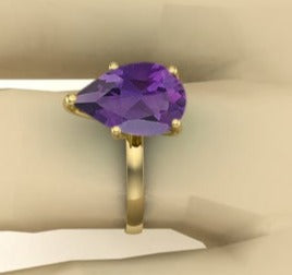 2 CT Pear Cut Amethyst Purple Yellow Gold Over 925 Sterling Sliver Unique Anniversary Promise Ring Gift For Her