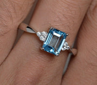 1 CT Emerald Cut Blue Topaz Diamond 925 Sterling Silver Women Anniversary Promise Ring