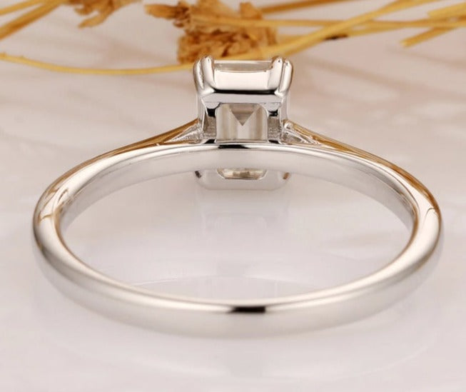 1/2 CT Emerald Cut Diamond 925 Sterling Silver Wedding Anniversary Solitaire Ring