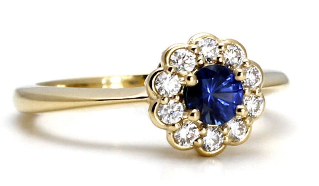 1 CT Round Cut Blue Sapphire Diamond 925 Sterling Silver Women Anniversary Flower Ring