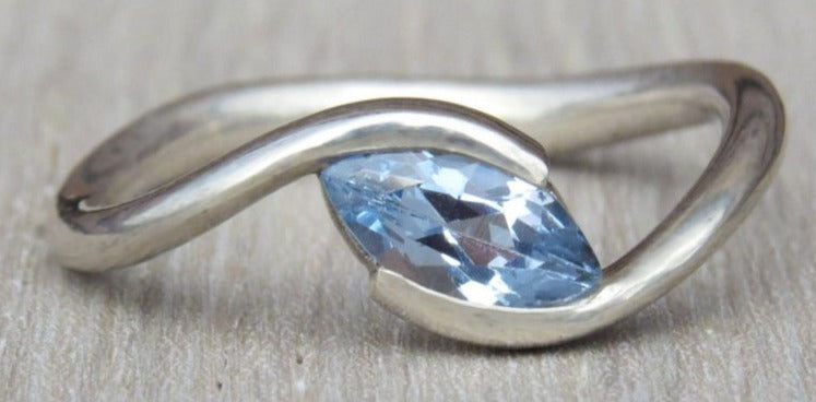 1 CT Marquise Cut Blue Topaz Diamond 925 Sterling Silver Women Engagement Solitaire Ring