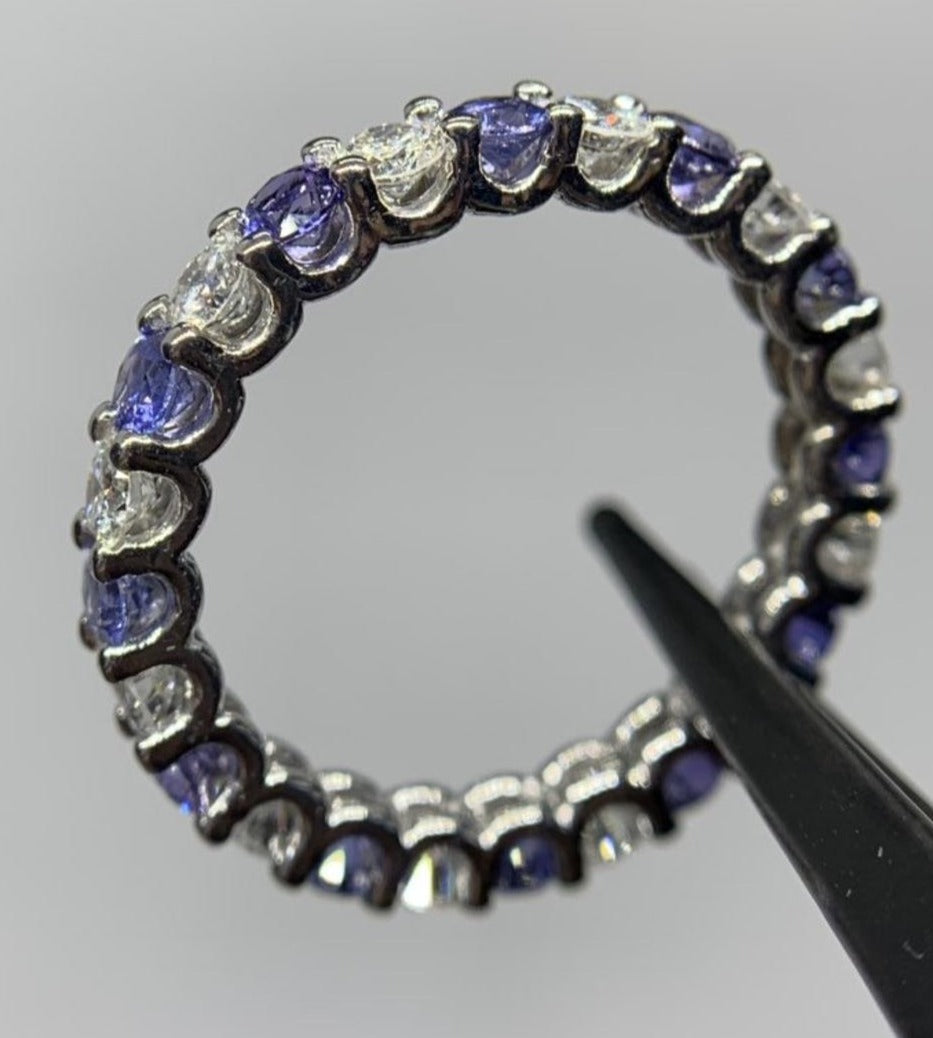 2 CT Round Cut Blue Sapphire Diamond 925 Sterling Silver Women Anniversary Band Ring