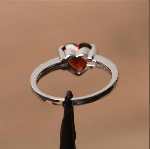 2.10 Ct Heart Cut Red Garnet 925 Sterling Silver Solitaire W/Accents Promise Gift Ring