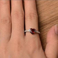 2.10 Ct Heart Cut Red Garnet 925 Sterling Silver Solitaire W/Accents Promise Gift Ring