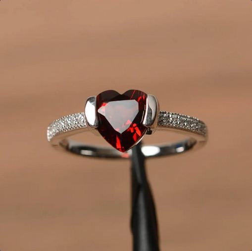 2.10 Ct Heart Cut Red Garnet 925 Sterling Silver Solitaire W/Accents Promise Gift Ring