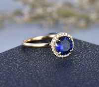 1.20 Ct Round Cut Blue Sapphire Yellow Gold Over 925 Sterling Silver Halo Anniversary Ring