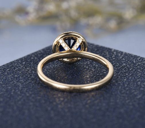 1.20 Ct Round Cut Blue Sapphire Yellow Gold Over 925 Sterling Silver Halo Anniversary Ring