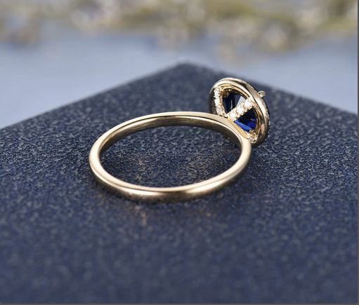 1.20 Ct Round Cut Blue Sapphire Yellow Gold Over 925 Sterling Silver Halo Anniversary Ring