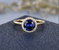 1.20 Ct Round Cut Blue Sapphire Yellow Gold Over 925 Sterling Silver Halo Anniversary Ring