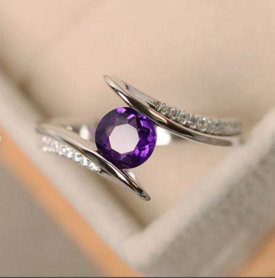 1.50 Ct Round Cut Purple Amethyst Bypass Promise Ring In 925 Sterling Silver