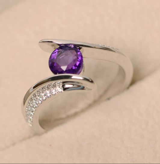 1.50 Ct Round Cut Purple Amethyst Bypass Promise Ring In 925 Sterling Silver