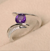 1.50 Ct Round Cut Purple Amethyst Bypass Promise Ring In 925 Sterling Silver