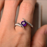 1.50 Ct Round Cut Purple Amethyst Bypass Promise Ring In 925 Sterling Silver