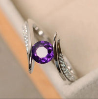 1.50 Ct Round Cut Purple Amethyst Bypass Promise Ring In 925 Sterling Silver