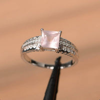 2.50 Ct Princess Cut Rose Quartz Solitaire W/Accents Wedding Ring 925 Sterling Silver