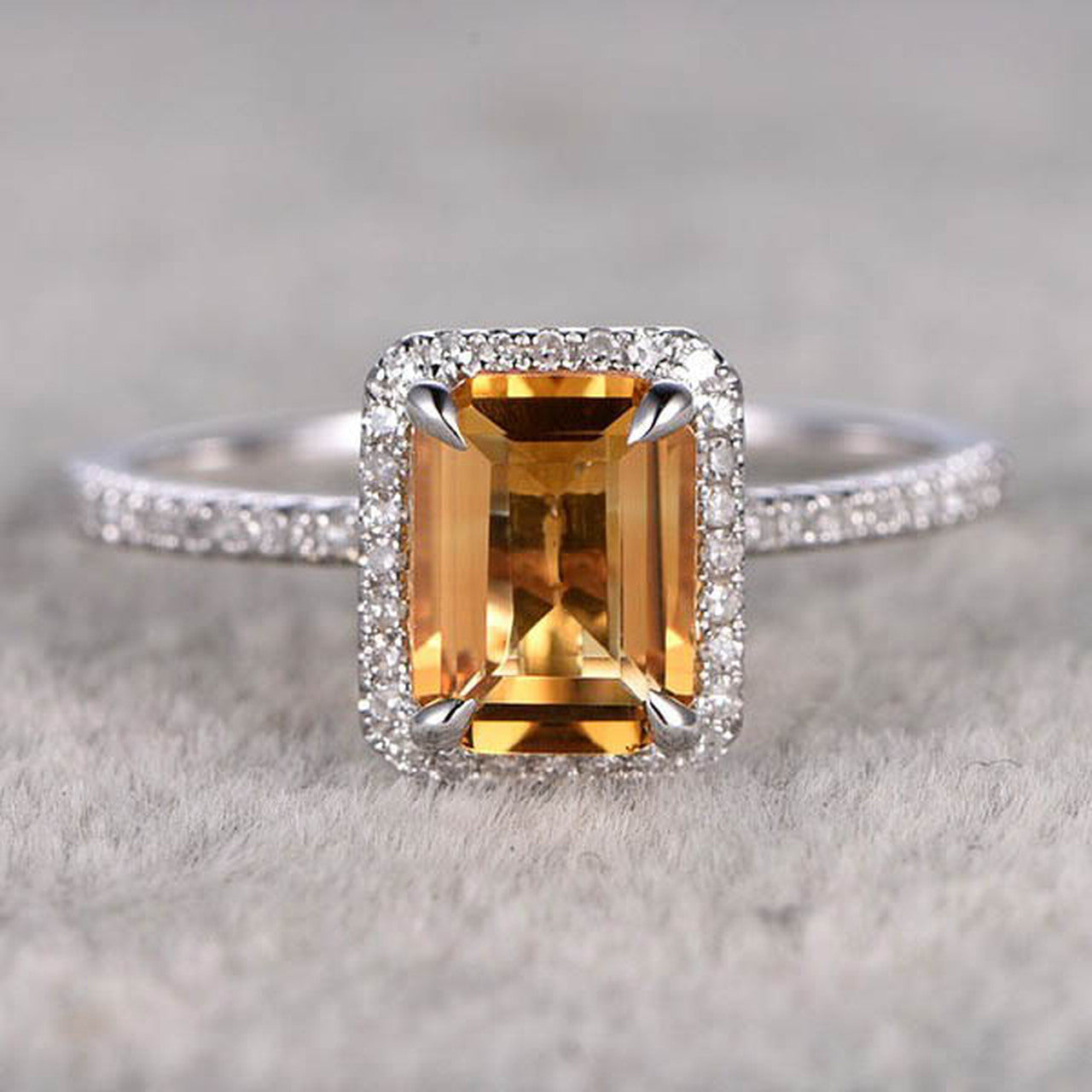 1.75 Ct Emerald Cut Yellow Citrine November Birthstone Halo Ring In 925 Sterling Silver