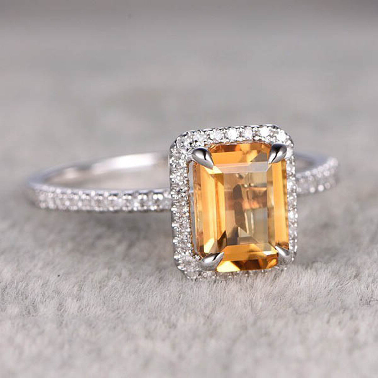 1.75 Ct Emerald Cut Yellow Citrine November Birthstone Halo Ring In 925 Sterling Silver