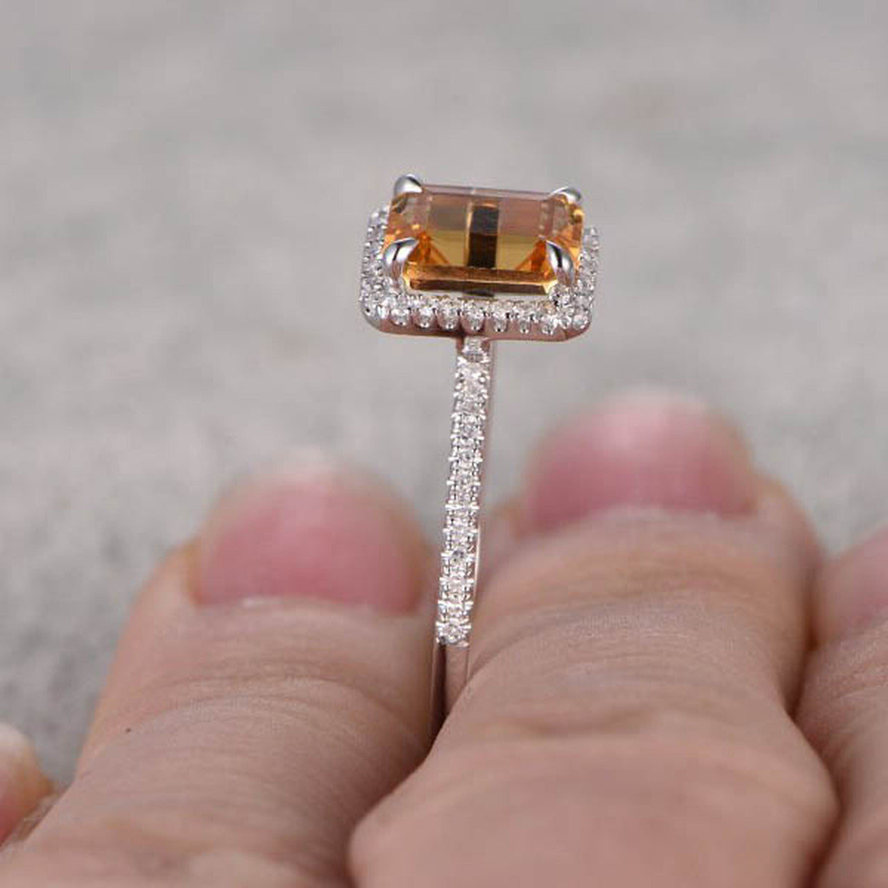 1.75 Ct Emerald Cut Yellow Citrine November Birthstone Halo Ring In 925 Sterling Silver