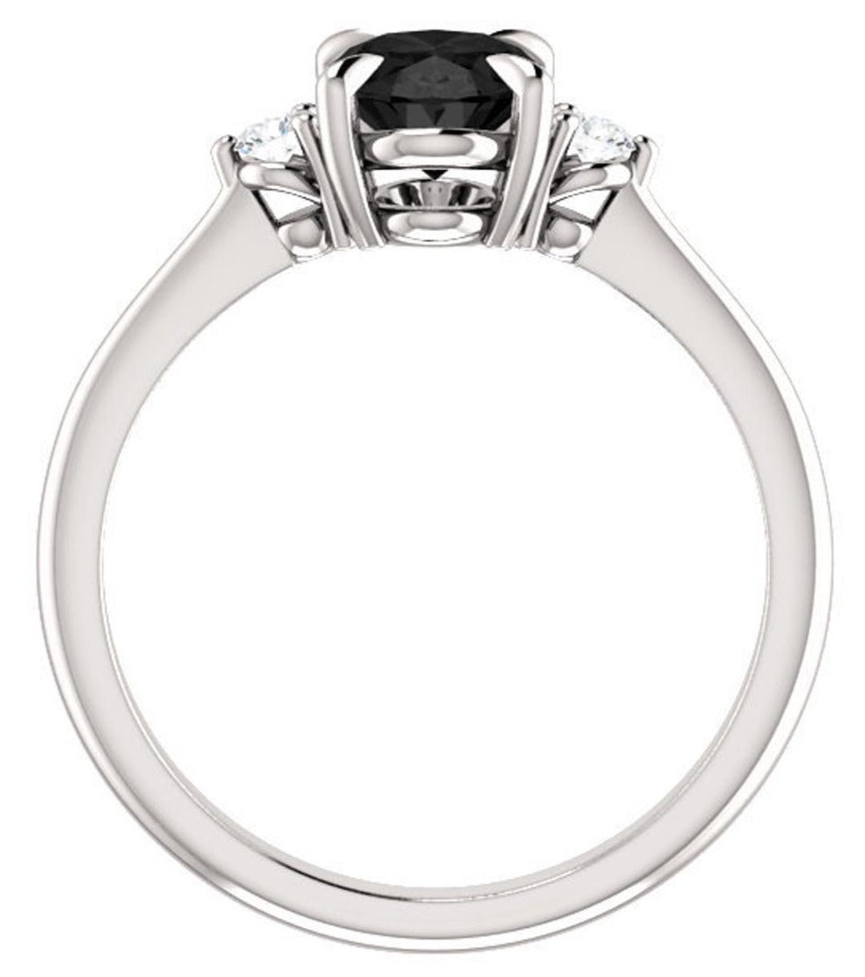 2 CT Oval Cut Round Cut Black Cubic Zirconia Diamond 925 Sterling Silver Unisex Anniversary Ring