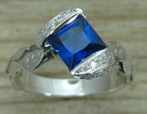 1 CT Princess Cut Blue Sapphire Diamond 925 Sterling Silver Women Anniversary Bypass Ring
